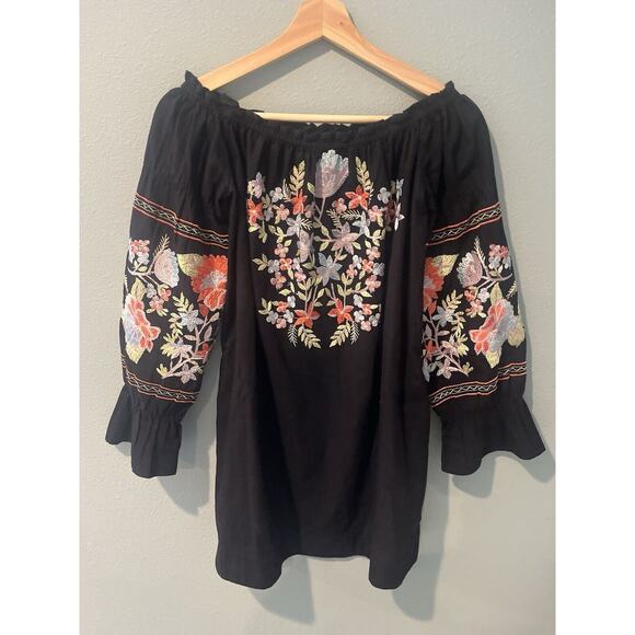 Free People Fleur DuJour Mini Black Puff Sleeve Off Shoulder Dress Women Size XS - Picture 1 of 5